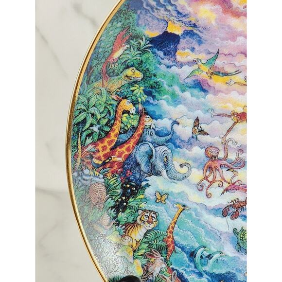 Wildlife & Marine Life Plate In The Beginning Wall Decor 8" Porcelain 80's Vtg - Picture 4 of 15